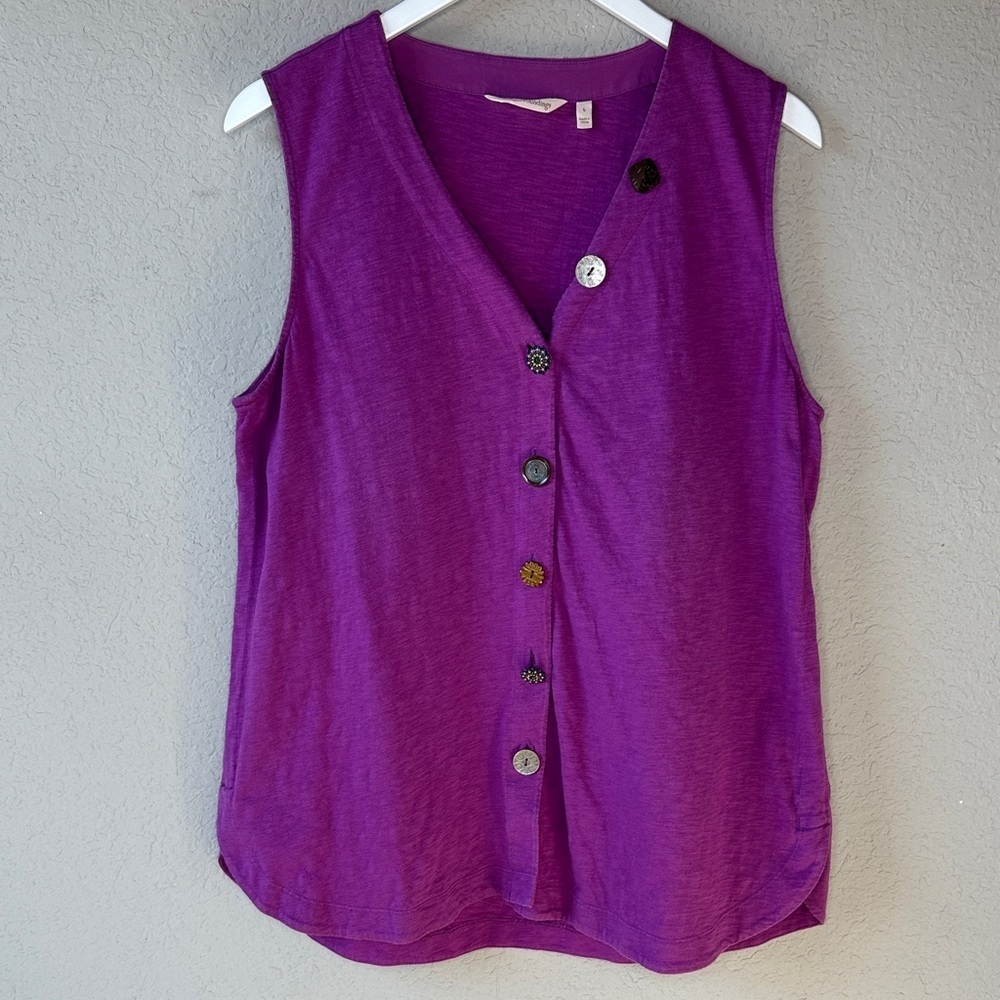 Soft Surroundings 100% Cotton Purple Delia Fancy Button Sleeveless Top Size L